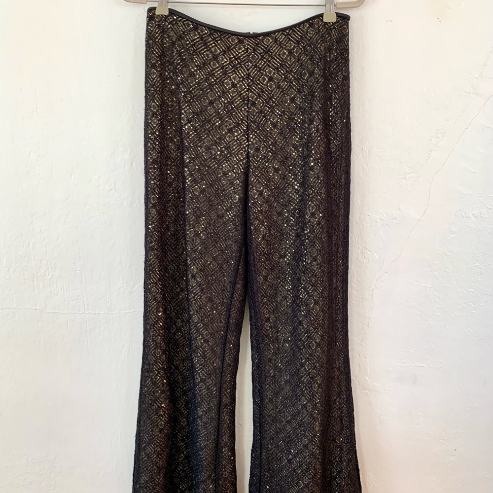 Vintage Gunne Sax Jessica McClintock Millennium 2000 sparkle pant black gold 30”